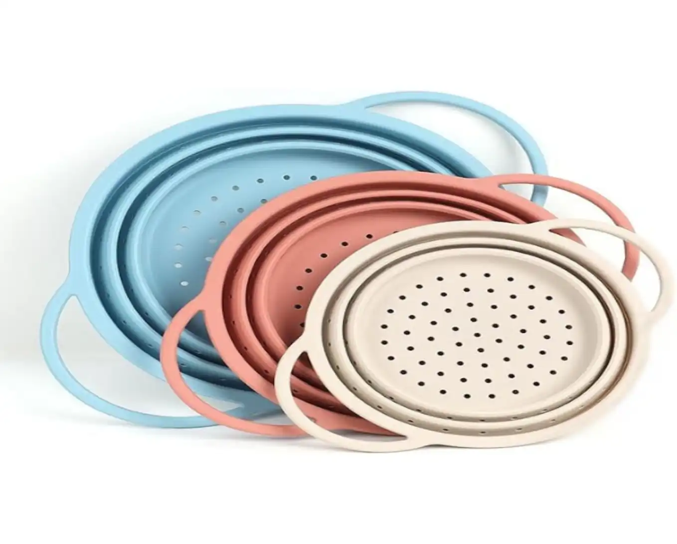 SELECTSHEN Collapsible Silicone Colander Set with Stainless Steel Rim 3 Pack