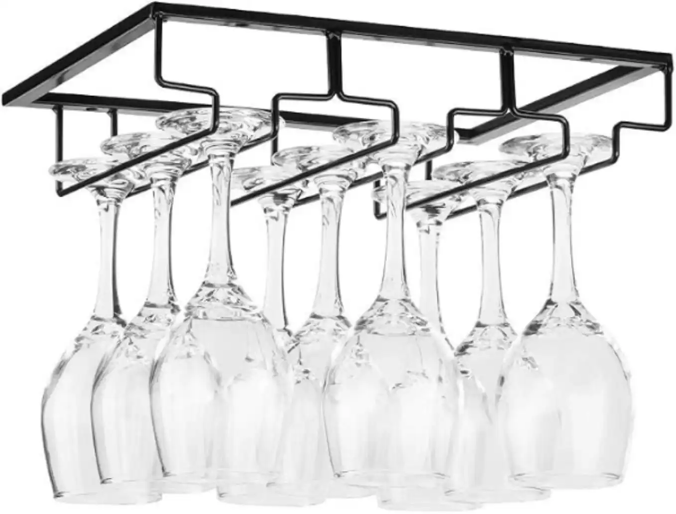 FOMANSH Wine Glass Rack Under Cabinet Stemware Holder Metal Storage Organizer for Bar Kitchen Black
