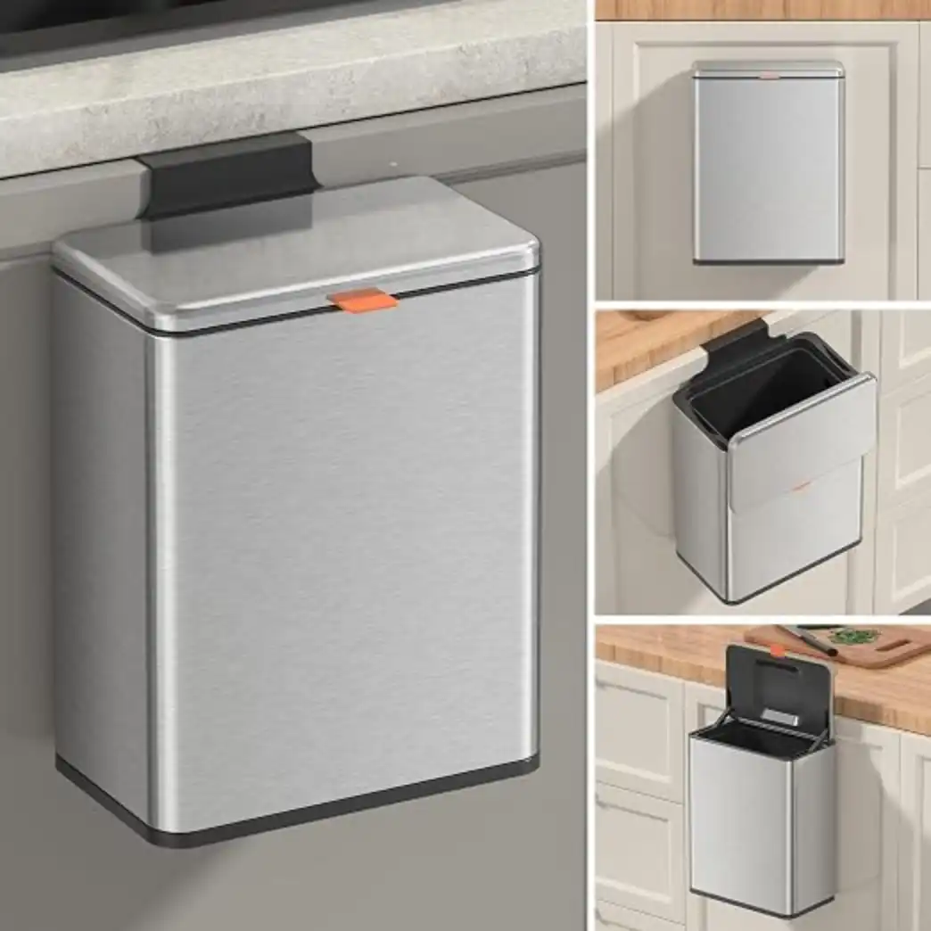 Mbillion 2.1 Gal Silver Hanging Stainless Steel Compost Bin 8L Under Sink Kitchen Trash Can