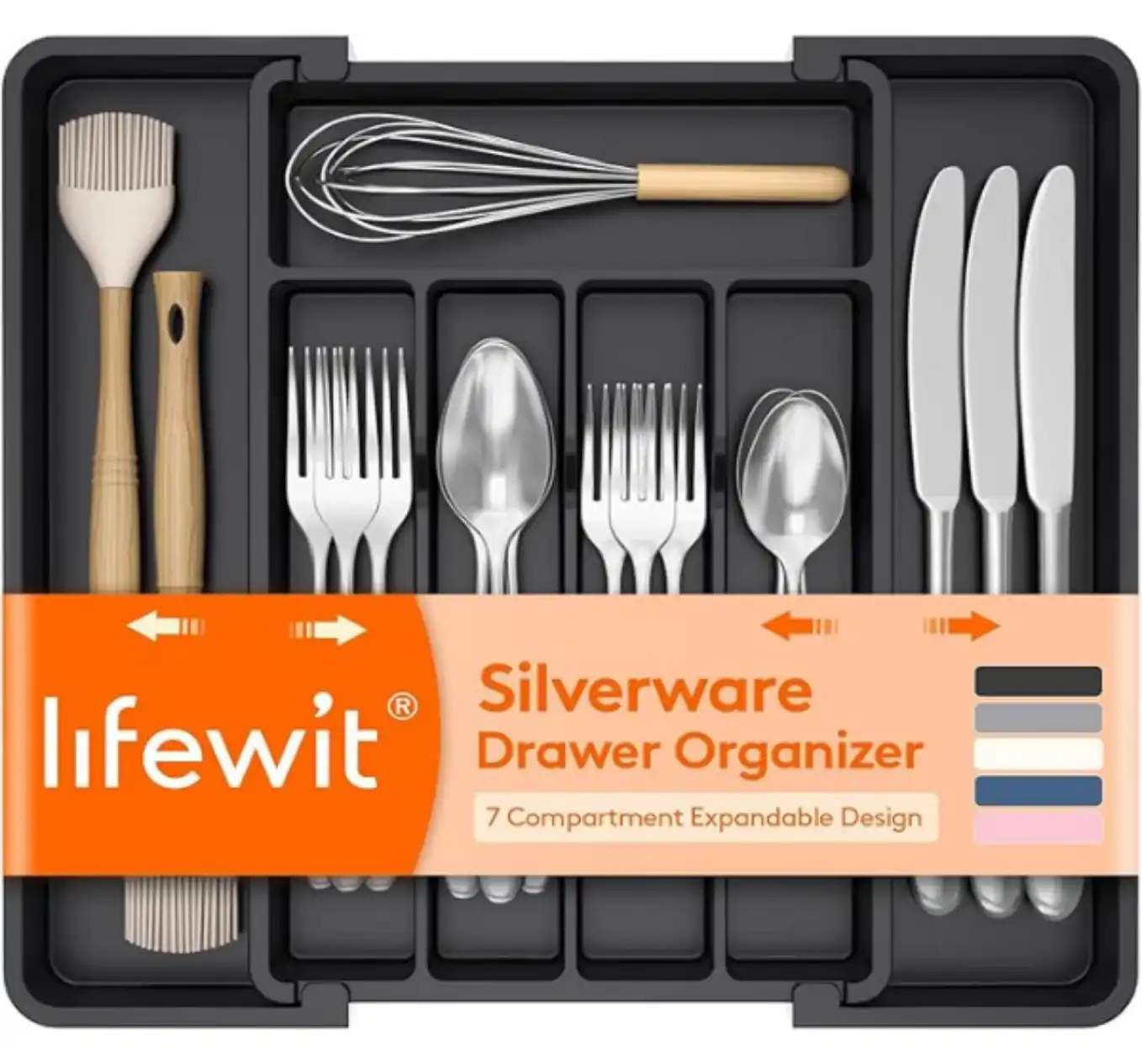 Lifewit Expandable Silverware Drawer Organizer Kitchen Utensil Tray BPA-Free Plastic Flatware Holder