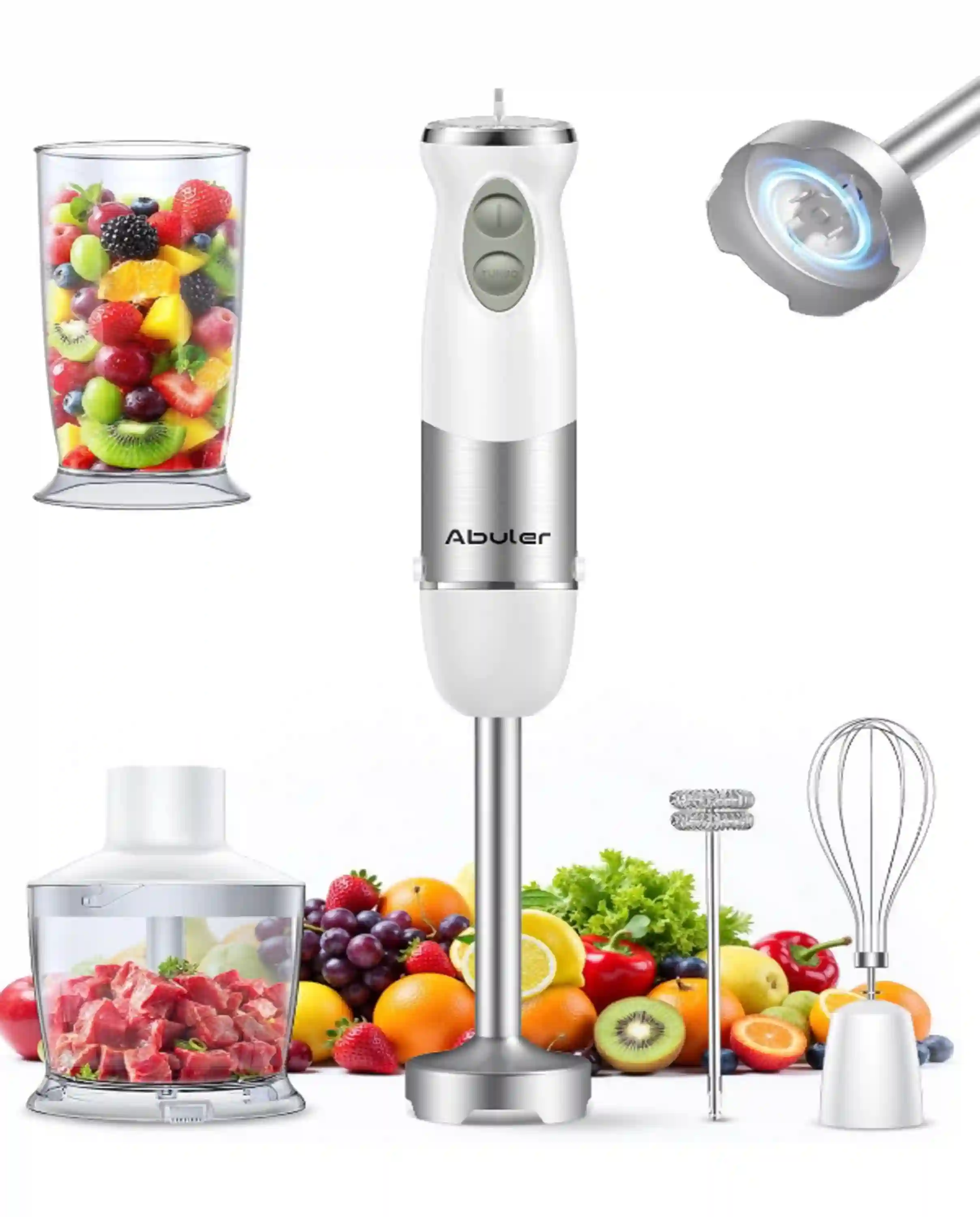 Abuler 1000W 5-in-1 Corded Stick Immersion Hand Blender with Chopper and Whisk