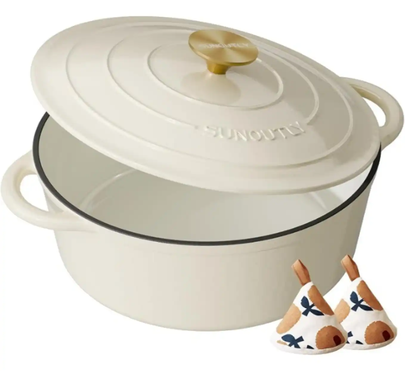 SUNOUTLY Enameled Cast Iron Dutch Oven 6 Quart Pot with Lid Cream White