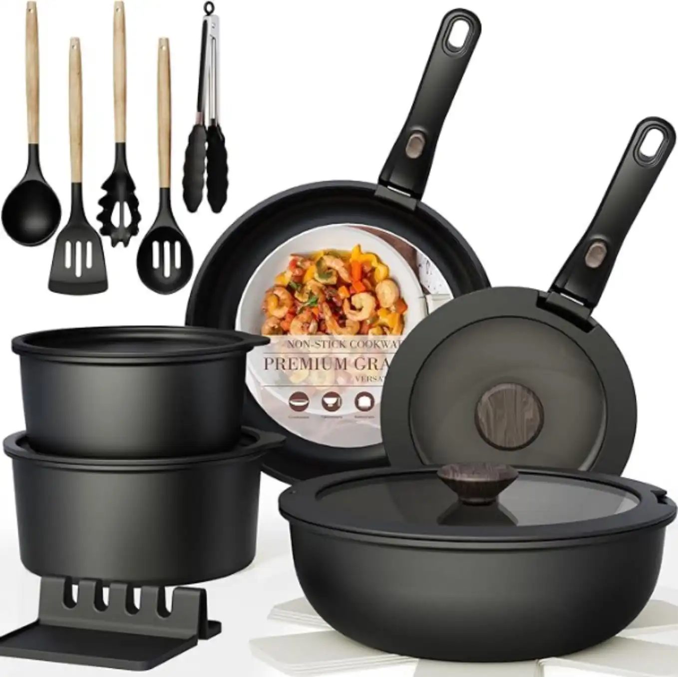 Astercook 21 Piece Non Stick Cookware Set with Detachable Handles