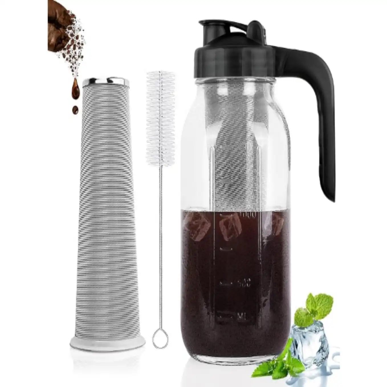 Cupluw Sixty Four Ounce Glass Mason Jar Cold Brew Coffee Maker Pitcher