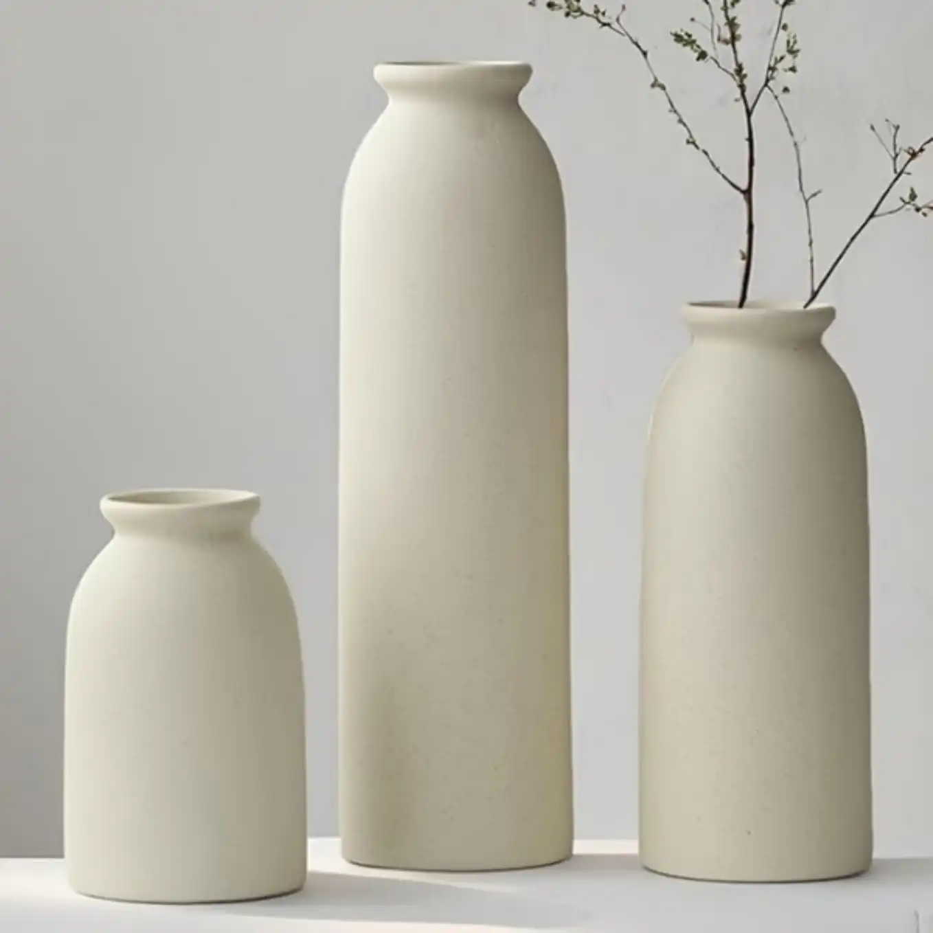 TINCTOTNIC Decorative Ceramic Vase Set Three Piece Nordic Modern Style Beige