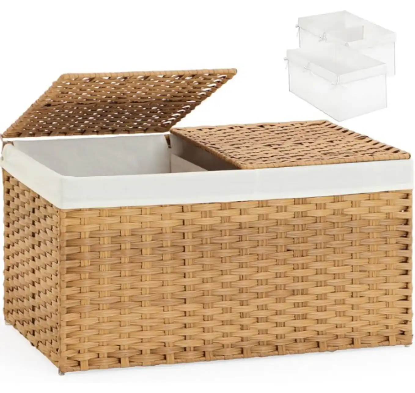 SETVSON Rattan Woven Storage Basket with Lid Foldable 65L Laundry Hamper