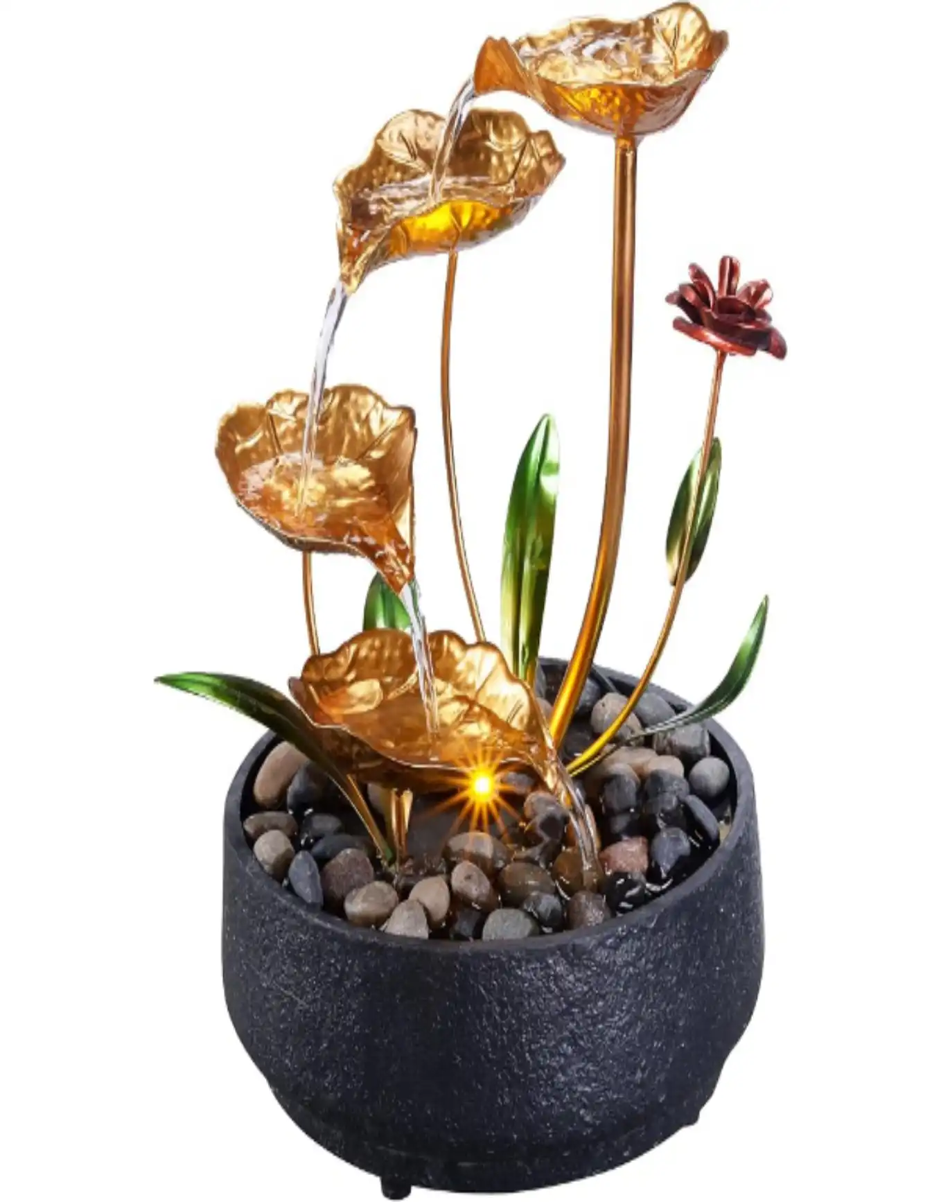 MSEONWXI Tabletop Water Fountain Metal Lotus Circulating Feature