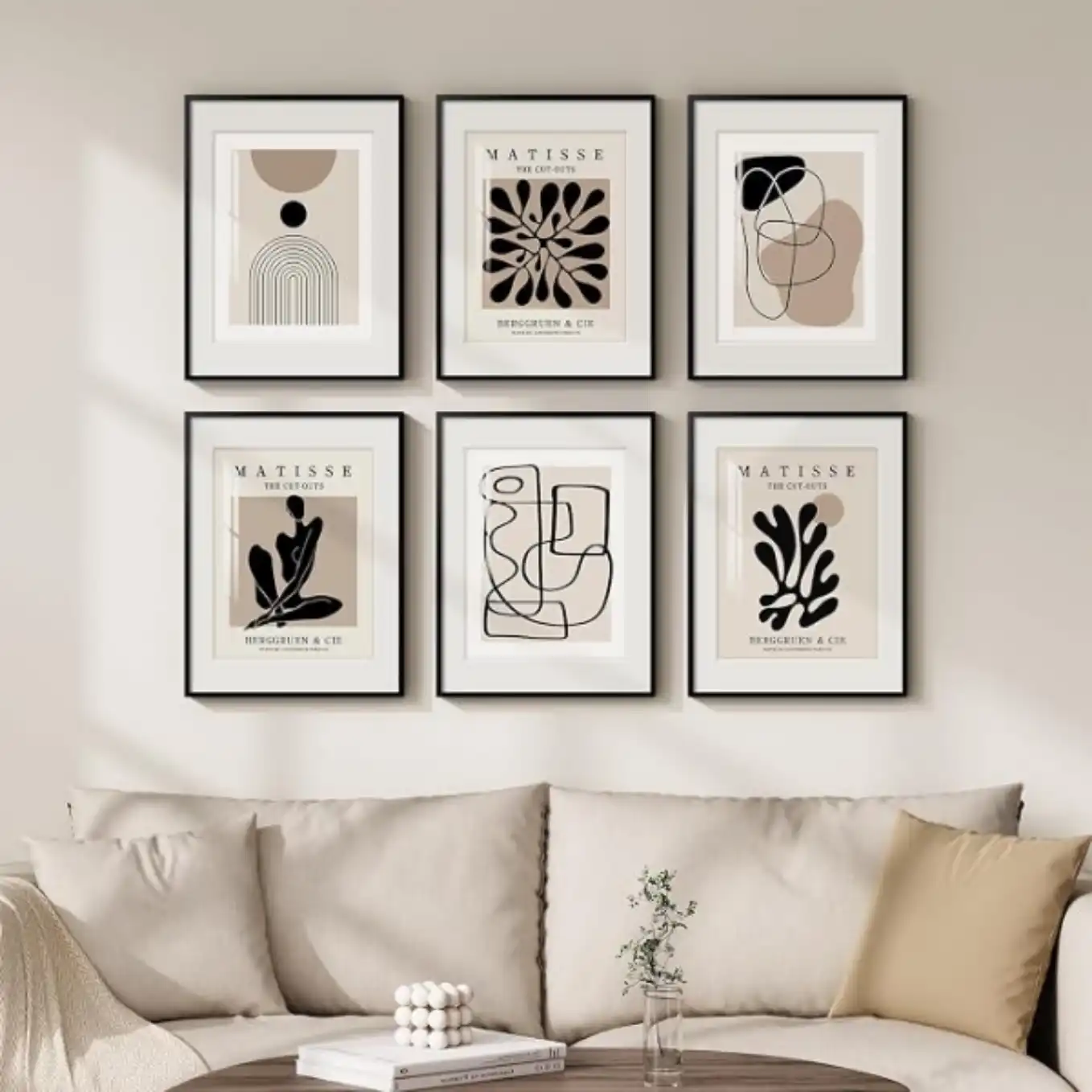 Cuspin Framed Neutral Abstract Wall Art Set of 6 Canvas Prints