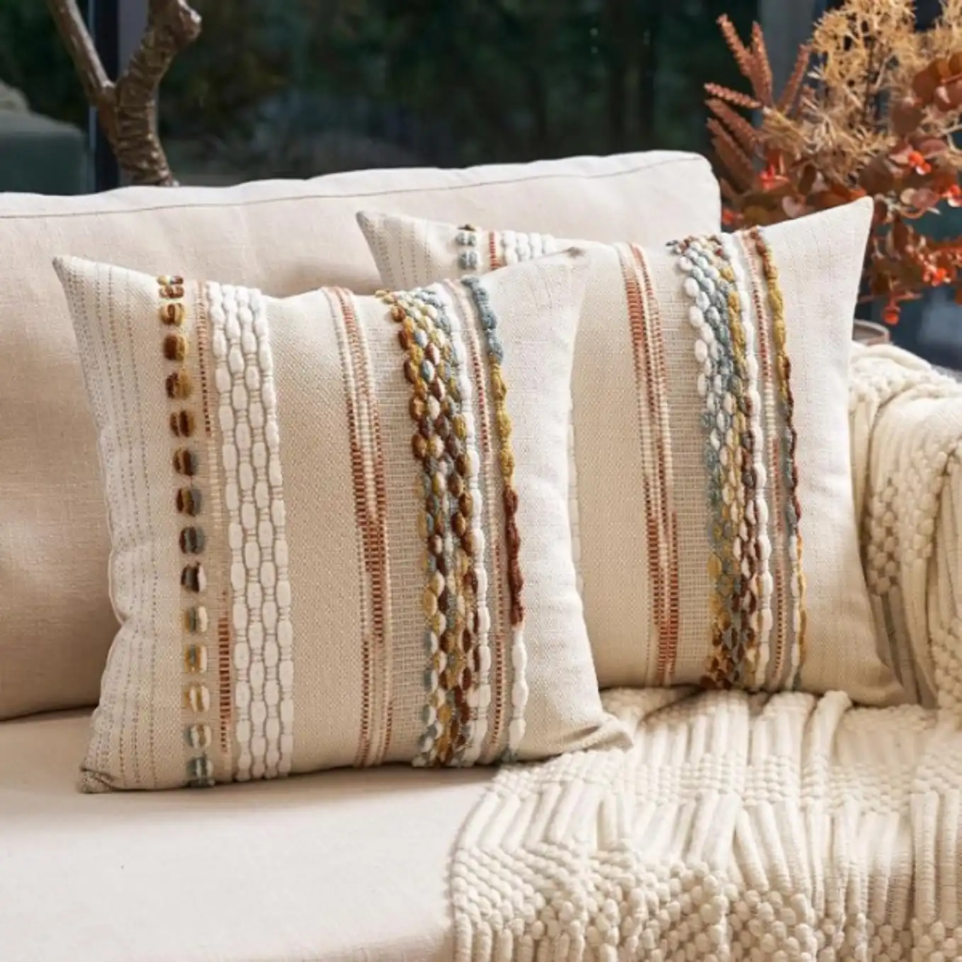 Aeckself Boho Throw Pillow Covers 18x18 Inch Set of 2