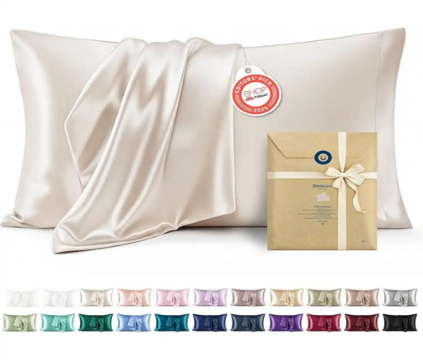 Bedsure Queen Satin Pillowcases Set of Two Beige
