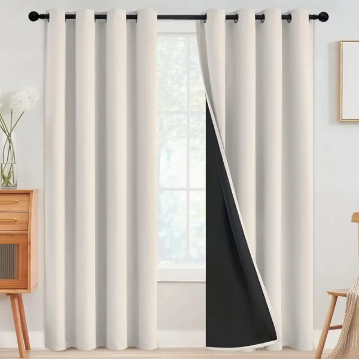 SimpleHome Cream 100% Blackout Curtains 84 Inch 2 Panels