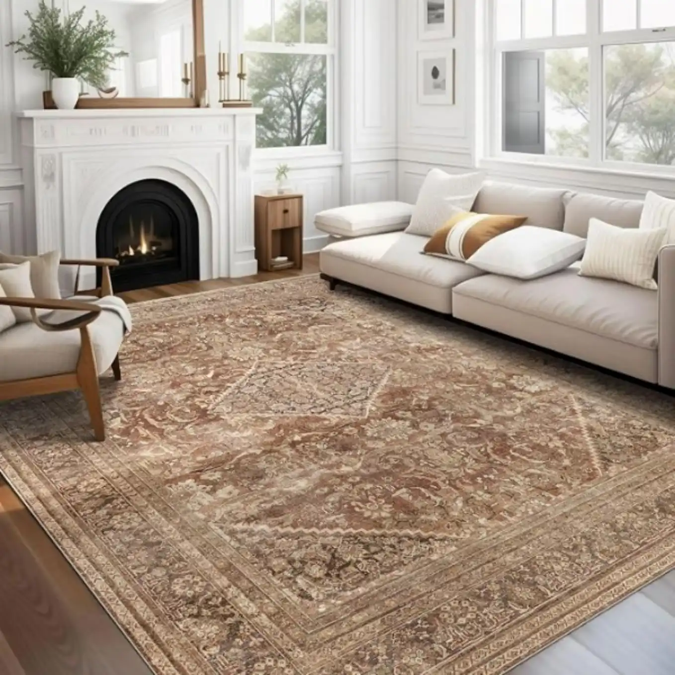 vivorug Large Washable Area Rug Eight by Ten Vintage Living Room Carpet