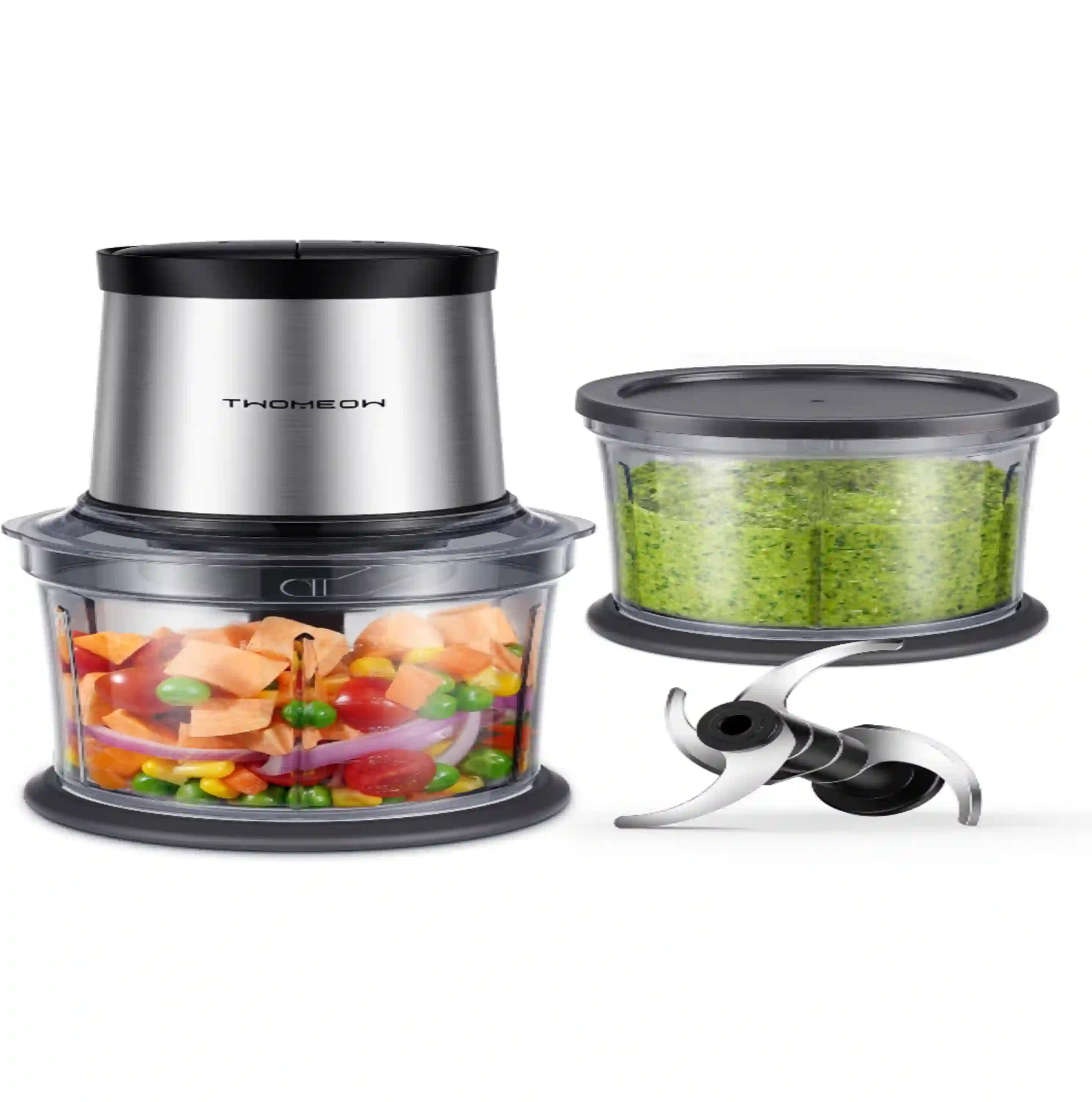 TWOMEOW 4 Cup Electric Food Processor Chopper Meat Grinder with 2 Bowls