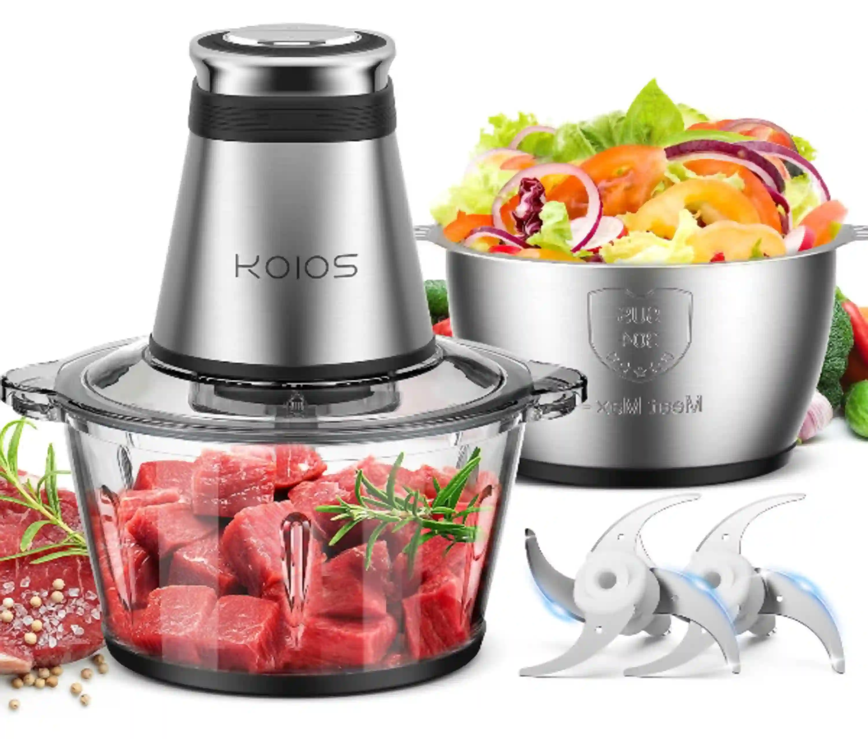 KOIOS 500W Electric Food Chopper Processor with Two Bowls