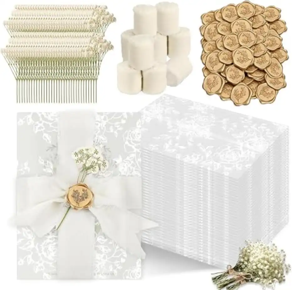 Wedding Invitation Accessories Kit Pre-Folded Vellum Jackets with Wax Seal Stickers