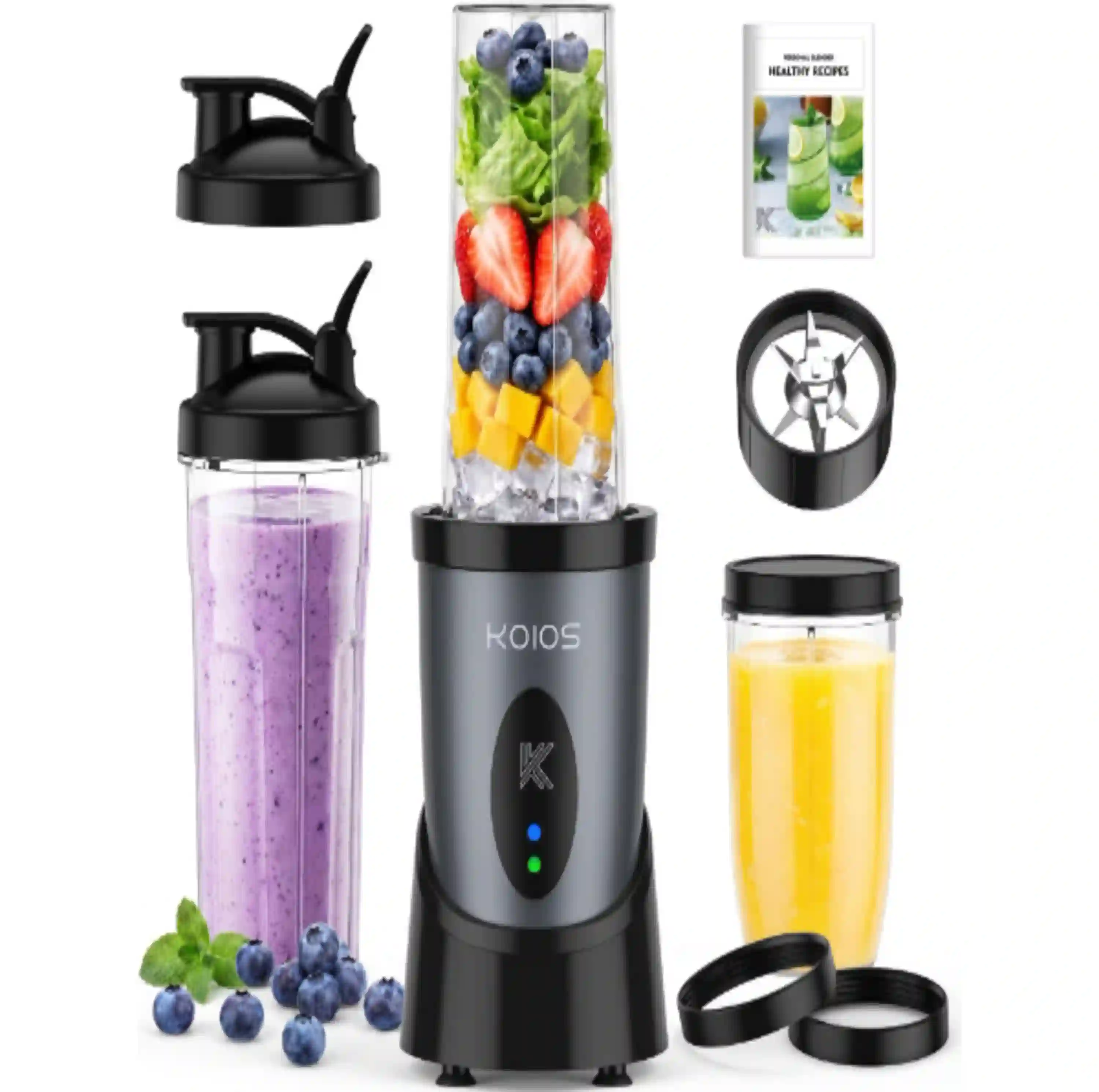 KOIOS Smoothie Blender Kitchen, 900W Personal Blenders with 3 To-Go Cups