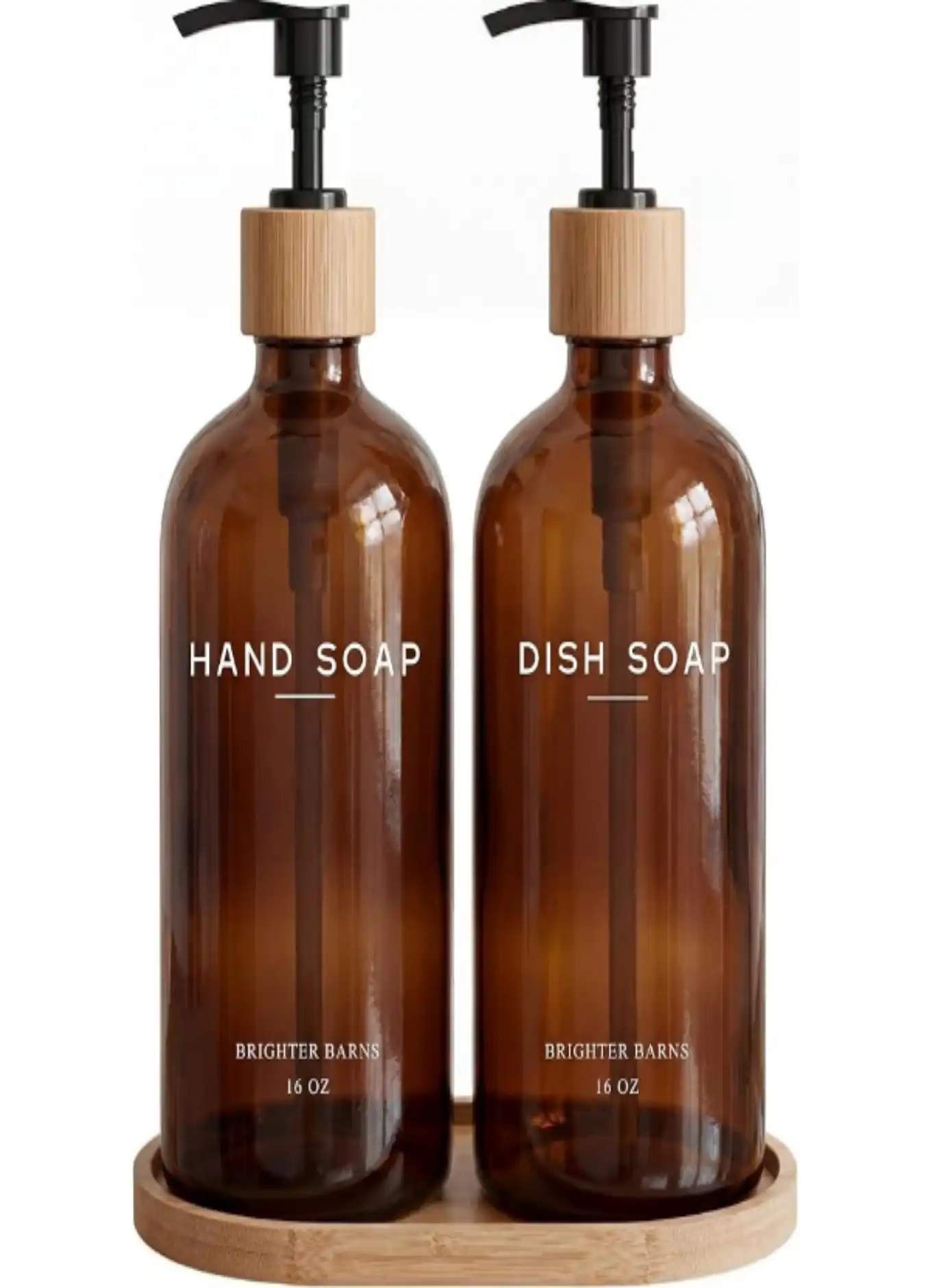 Amber Glass Hand and Dish Soap Dispenser Set by Brighter Barns