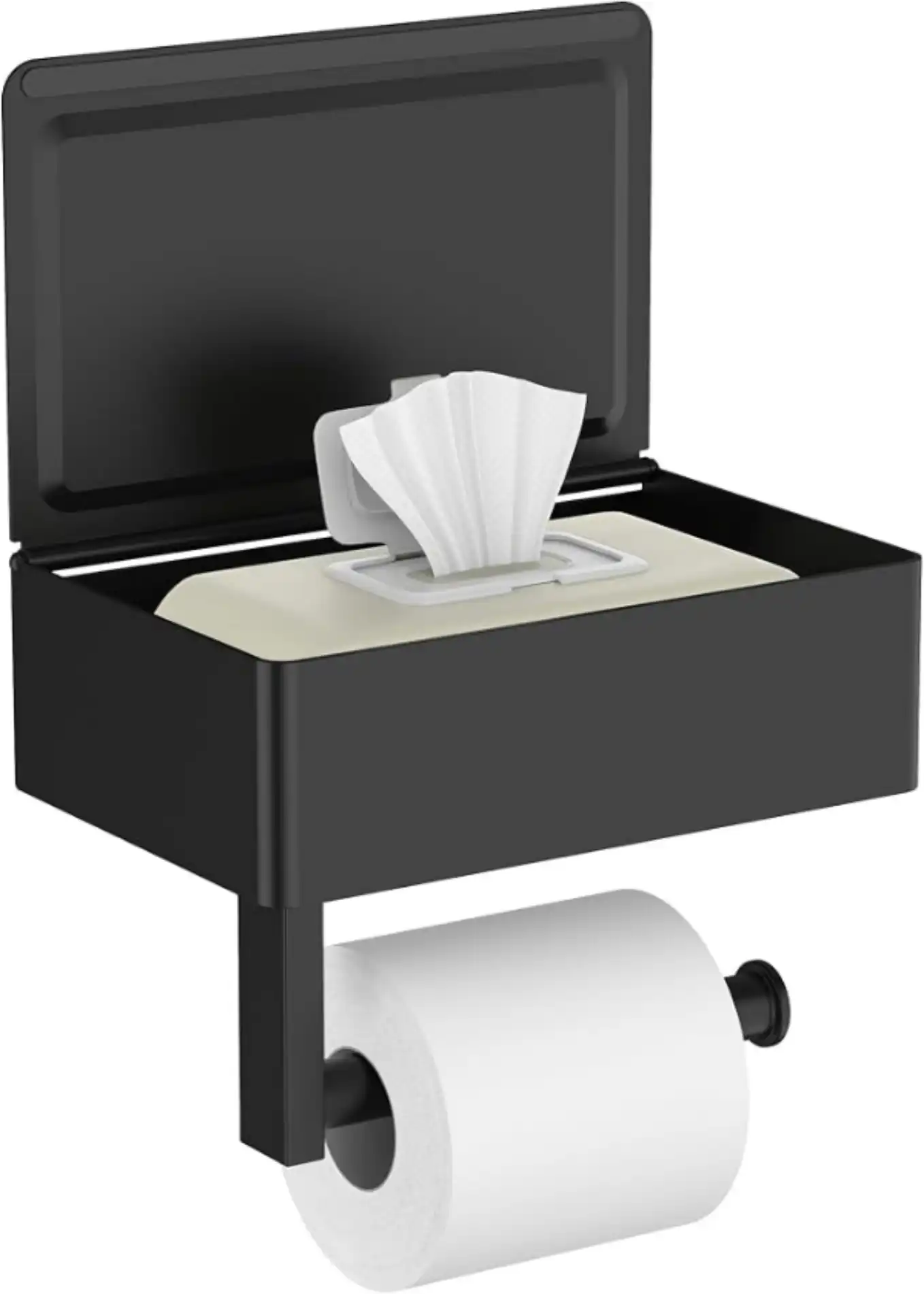 FORIOUS Toilet Paper Holder with Shelf Wall Mounted Wipes Dispenser