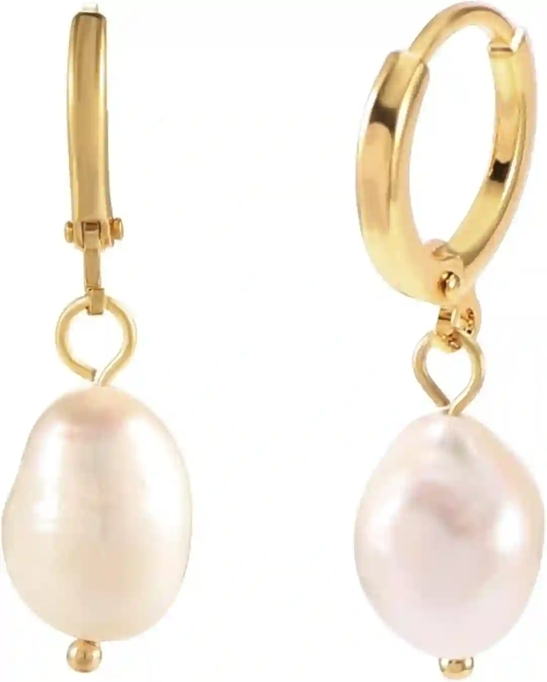 XYJZXY Gold Huggie Small Hoop Earrings 18k Gold Plated Irregular Pearl Drop Dangle Earrings