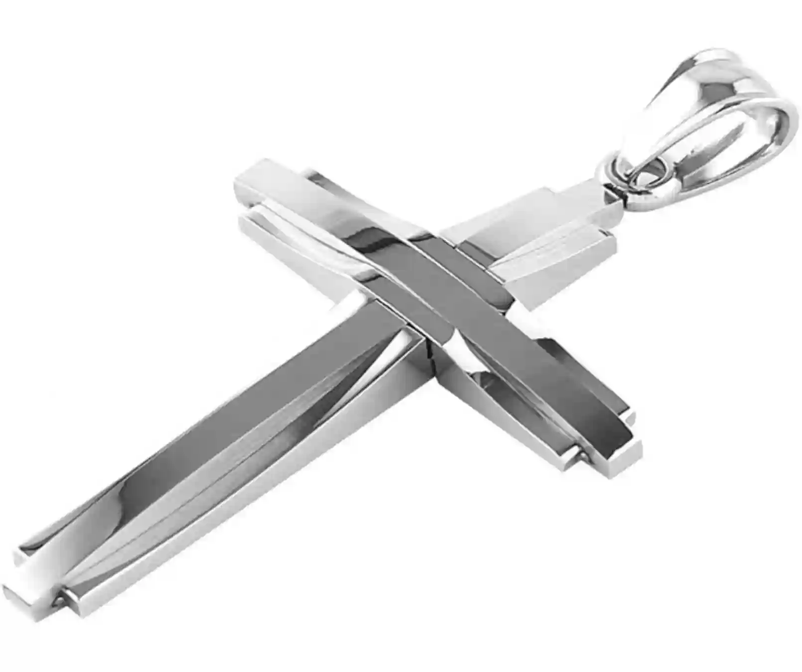 HZMAN Mens Polished 316L Stainless Steel Cross Pendant Necklace 22 Inch Extension Link Chain
