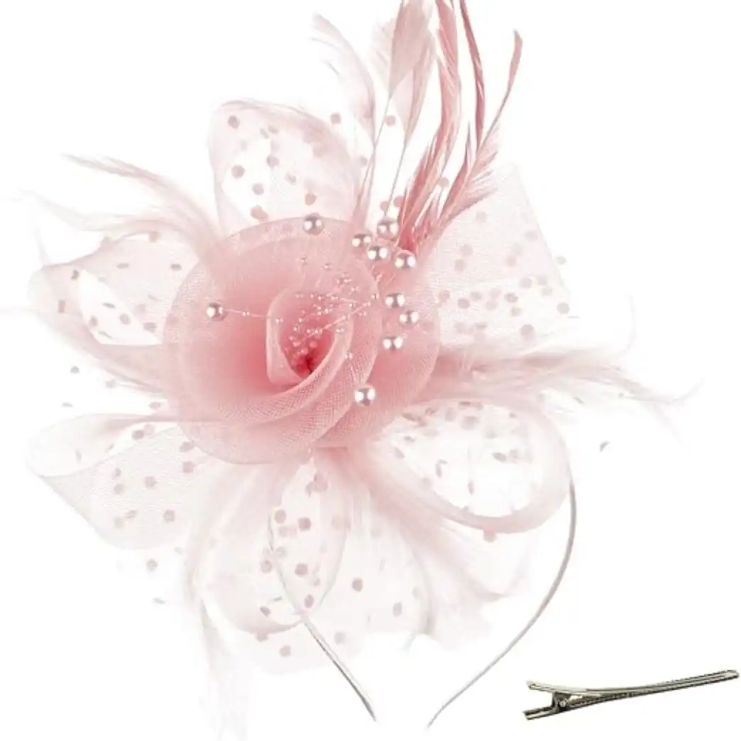 DRESHOW Women Fascinators Hat Flower Mesh Ribbons Feathers Tea Party Headband Clip
