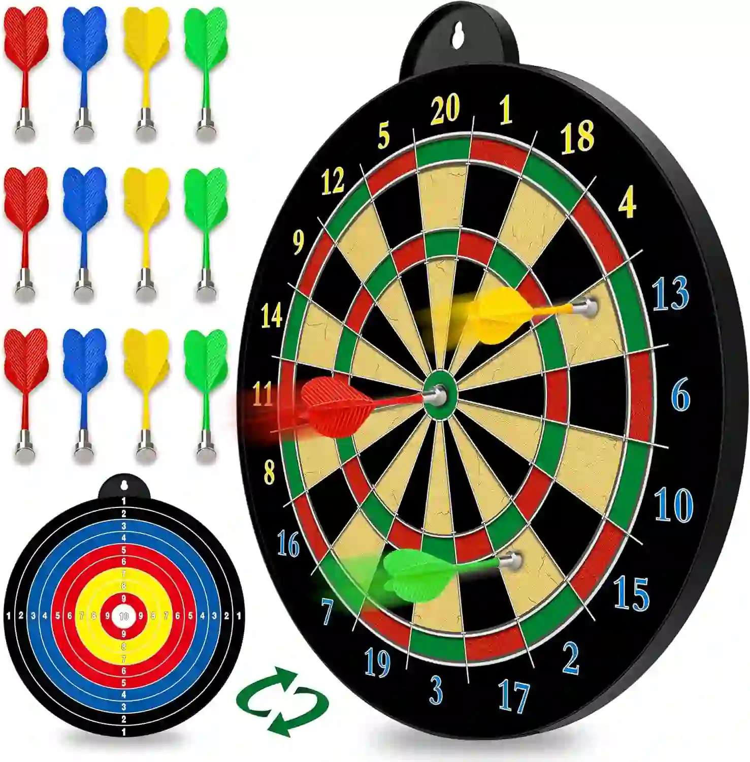 CUKU Double Sided Magnetic Dart Board Set Twelve Safe Magnetic Darts Indoor Outdoor Game