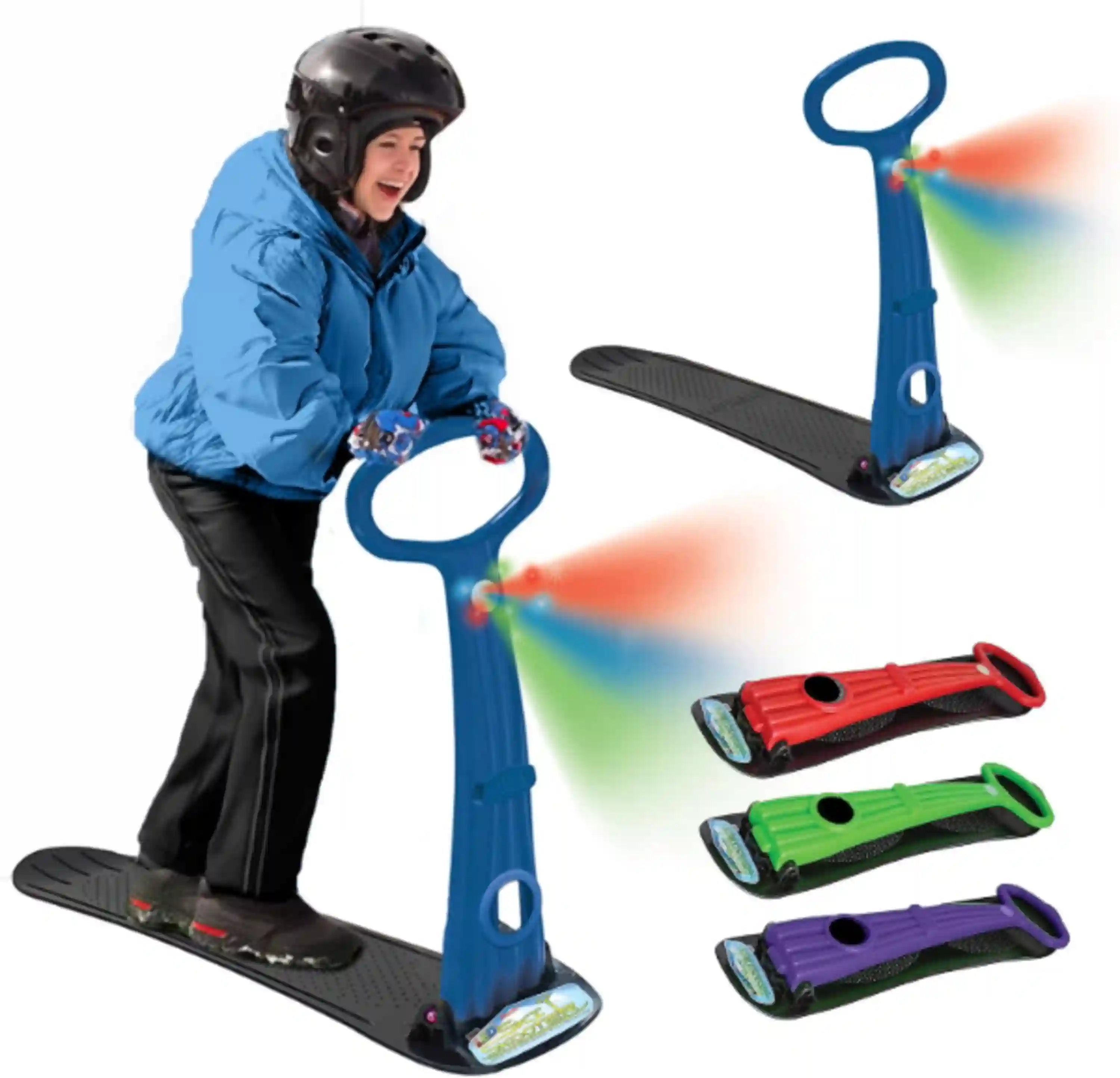 Geospace Winter Fun Foldable Ski Skooter Snow Sled and Kids Snowboard with LED Light