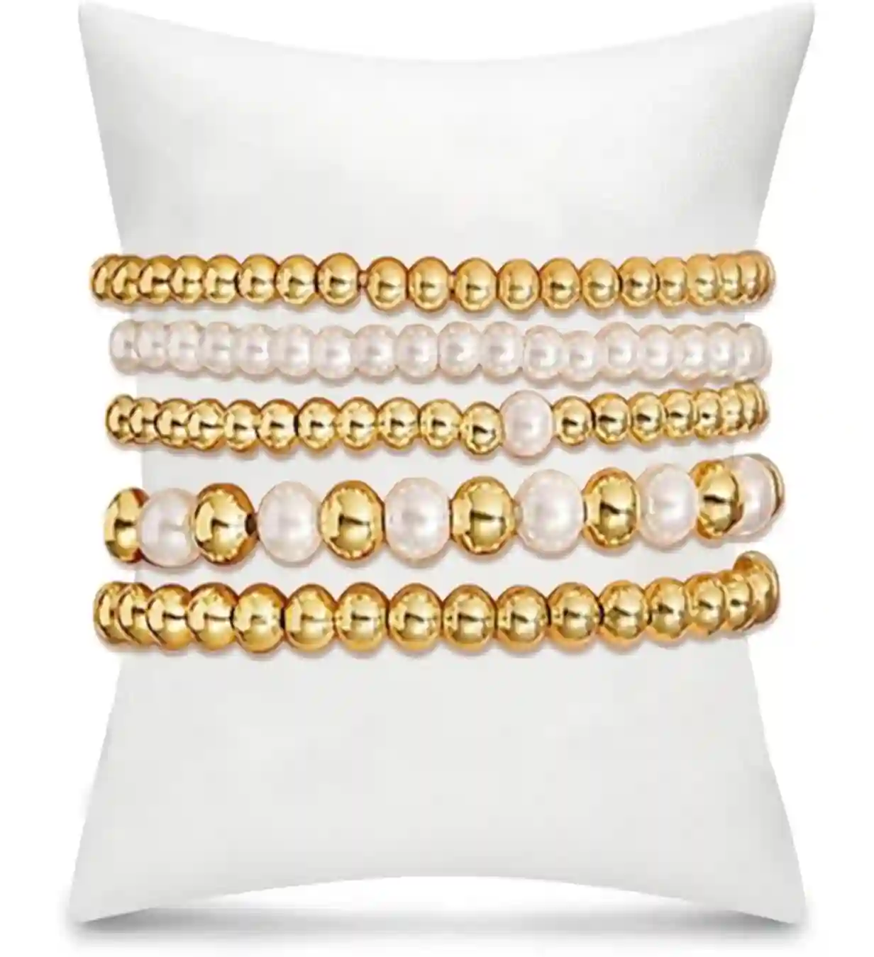 COLOYAN Gold and Pearl Stackable Beaded Stretch Bracelets 14K Gold Plated Cross Bracelet Stack Set