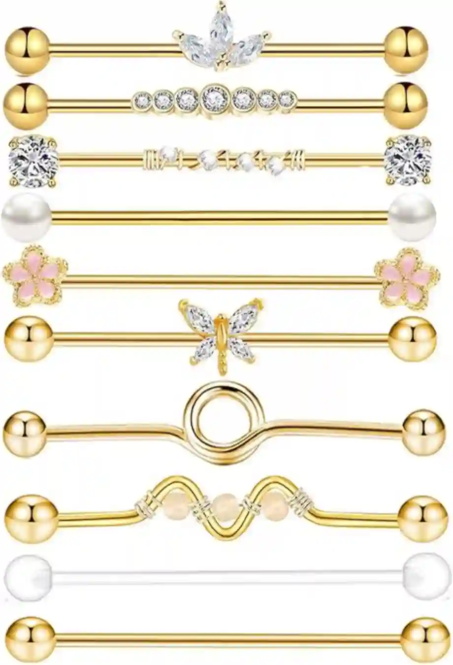 TIANCI FBYJS 14G Industrial Barbell Surgical Steel Cartilage Earrings Crystal Piercing Set