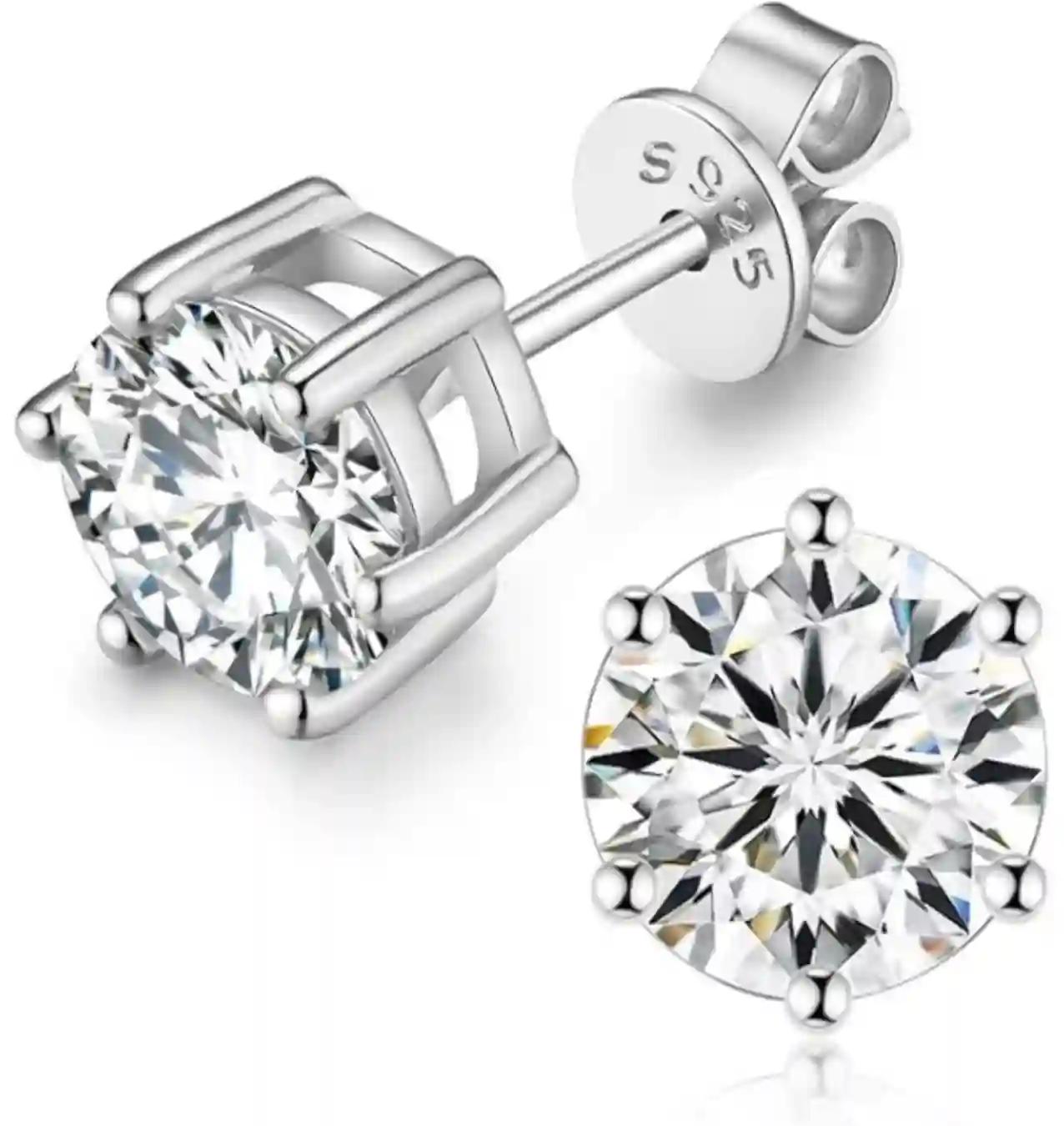 Moissanite Stud Earrings for Women Men 6 Prong D Color Ideal 925 Sterling Silver Set