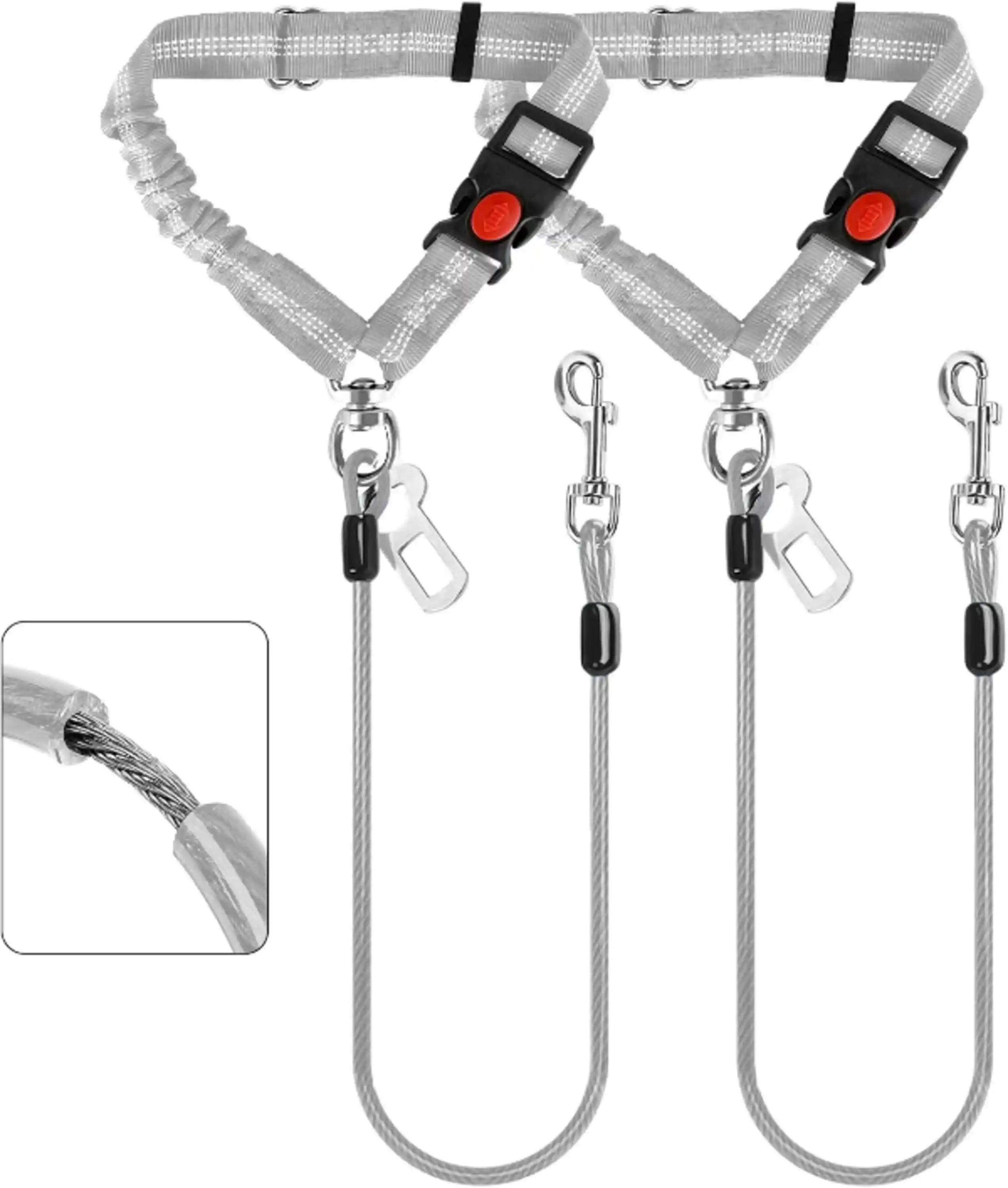 Dog Seat Belt for Car Chew Proof 2 in 1 Heavy Duty Safety Belt 2 Pack Grey