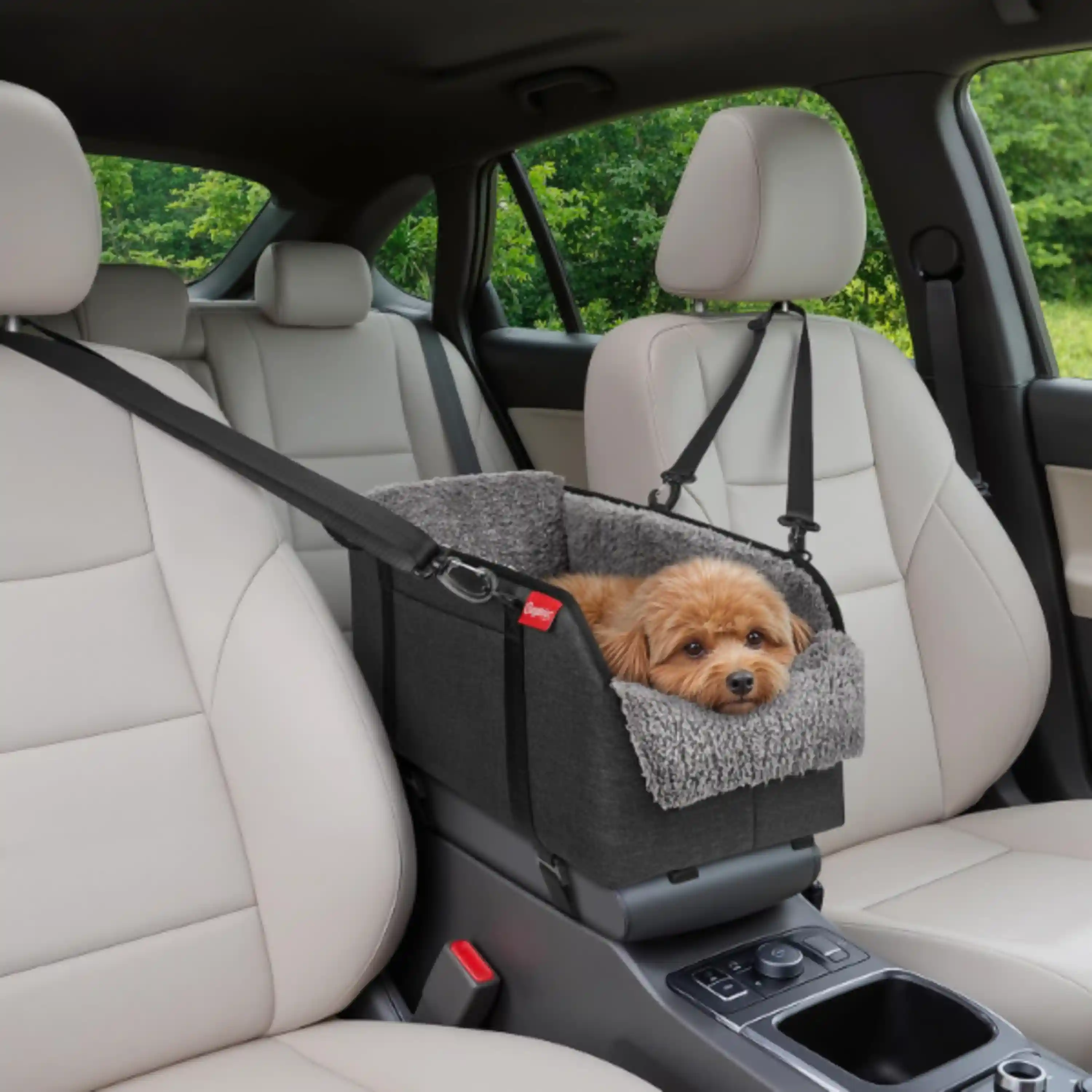BurgeonNest Center Console Dog Car Seat for Small Pets to 11lbs Grey