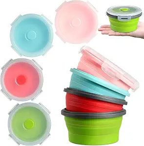 Suclain 4 Piece Collapsible Silicone Bowl Set with Lids 350ml 12oz
