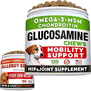 Glucosamine Treats + Allergy Relief Dog Bundle 120+180 Chews Made in USA