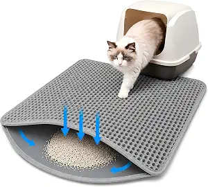 Cat Litter Mat, Honeycomb Litter Trapping Mat, 23.6"x17.7" Grey