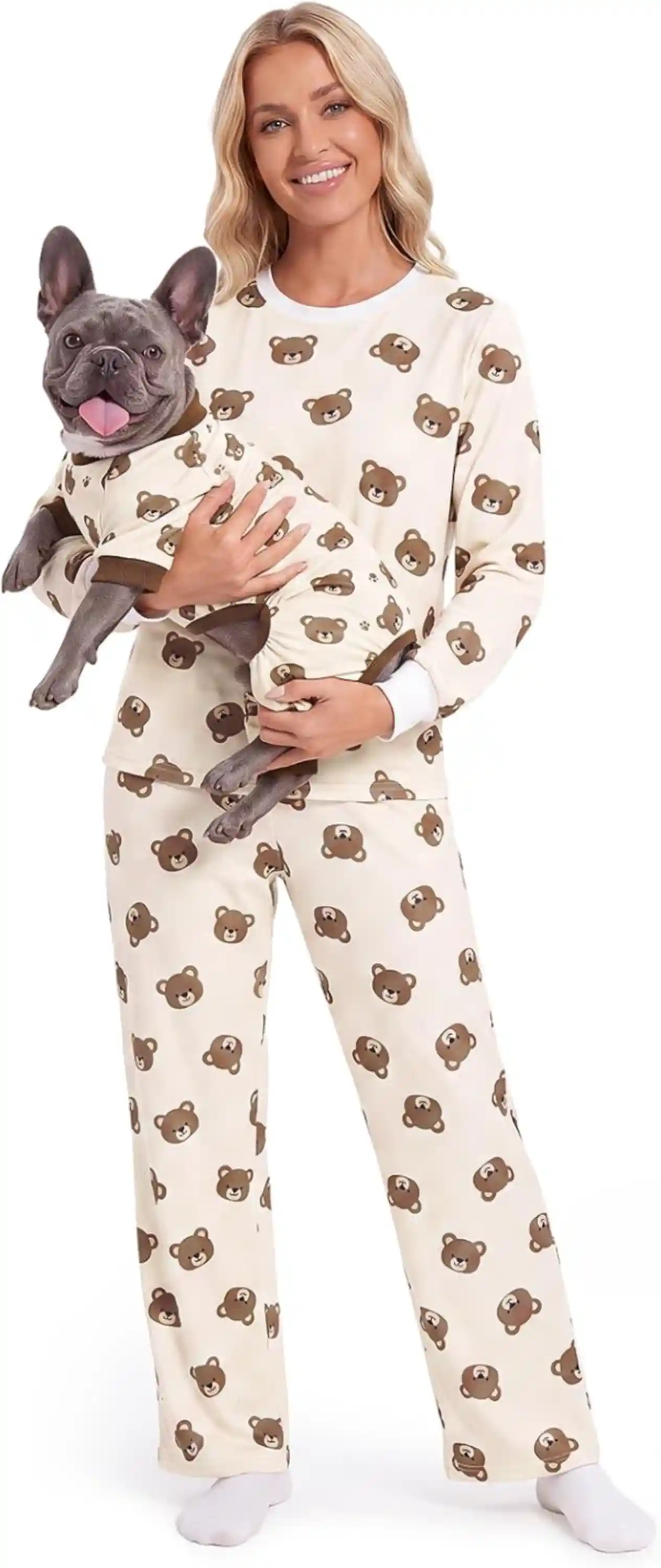 XPUDAC Matching Dog and Owner Pajamas for Women Sleepwear Pjs (Littlebear, Owner Medium)