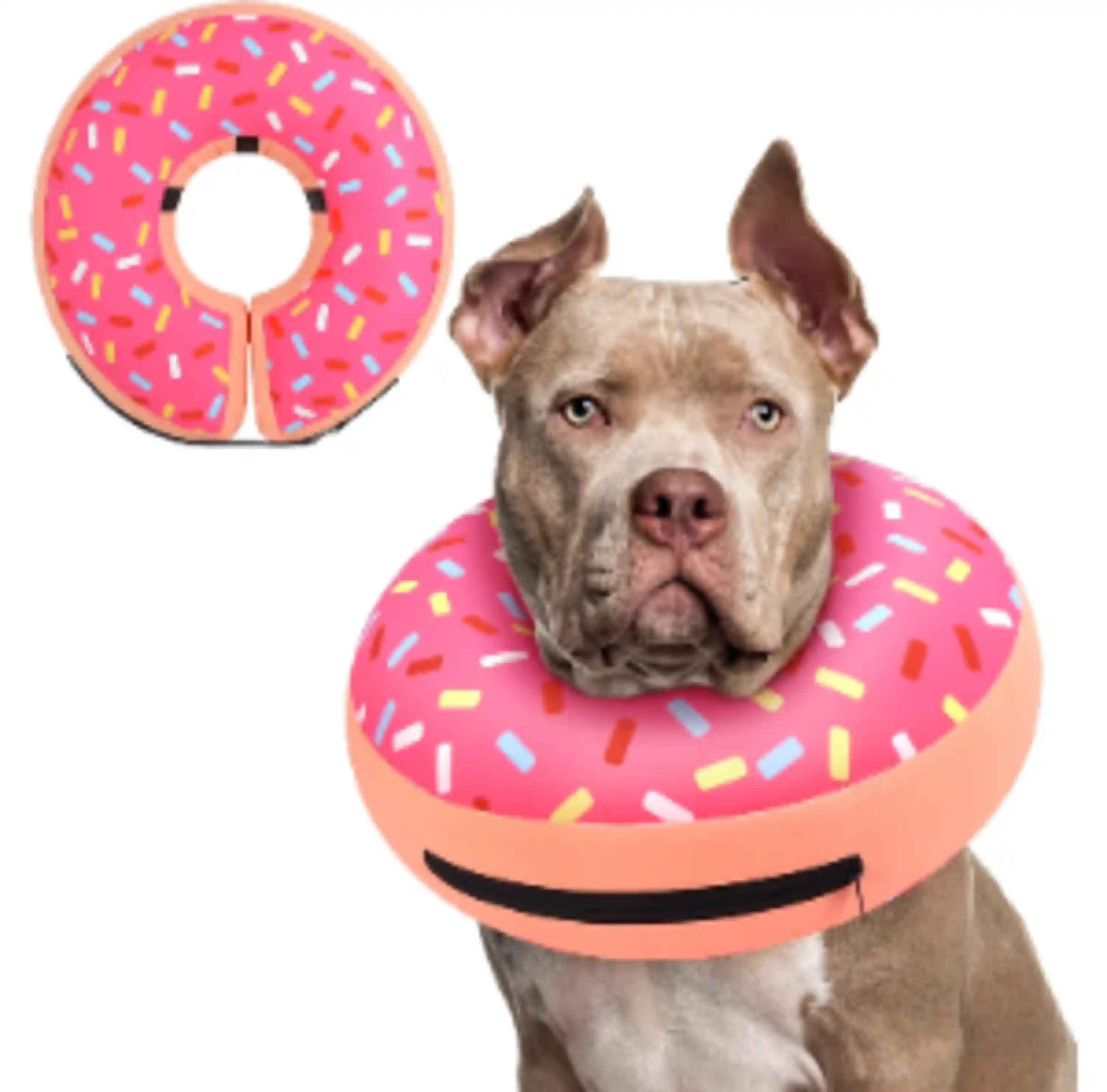 Supet Inflatable Dog Cone Collar Alternative After Surgery (Donut Pink, Neck Size 20 Inches)