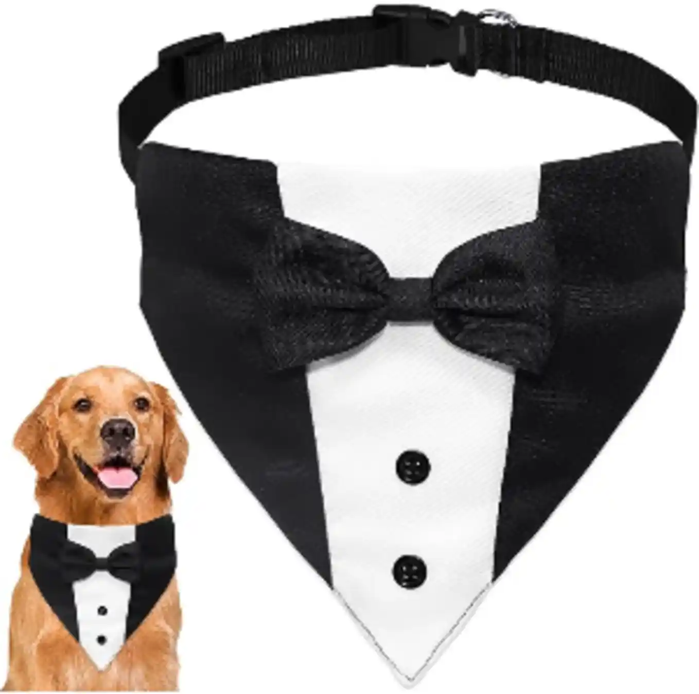 Formal Dog Tux, Engagement & Birthday Tuxedo Bandana for Small to Large Dogs (Black, Size Large)