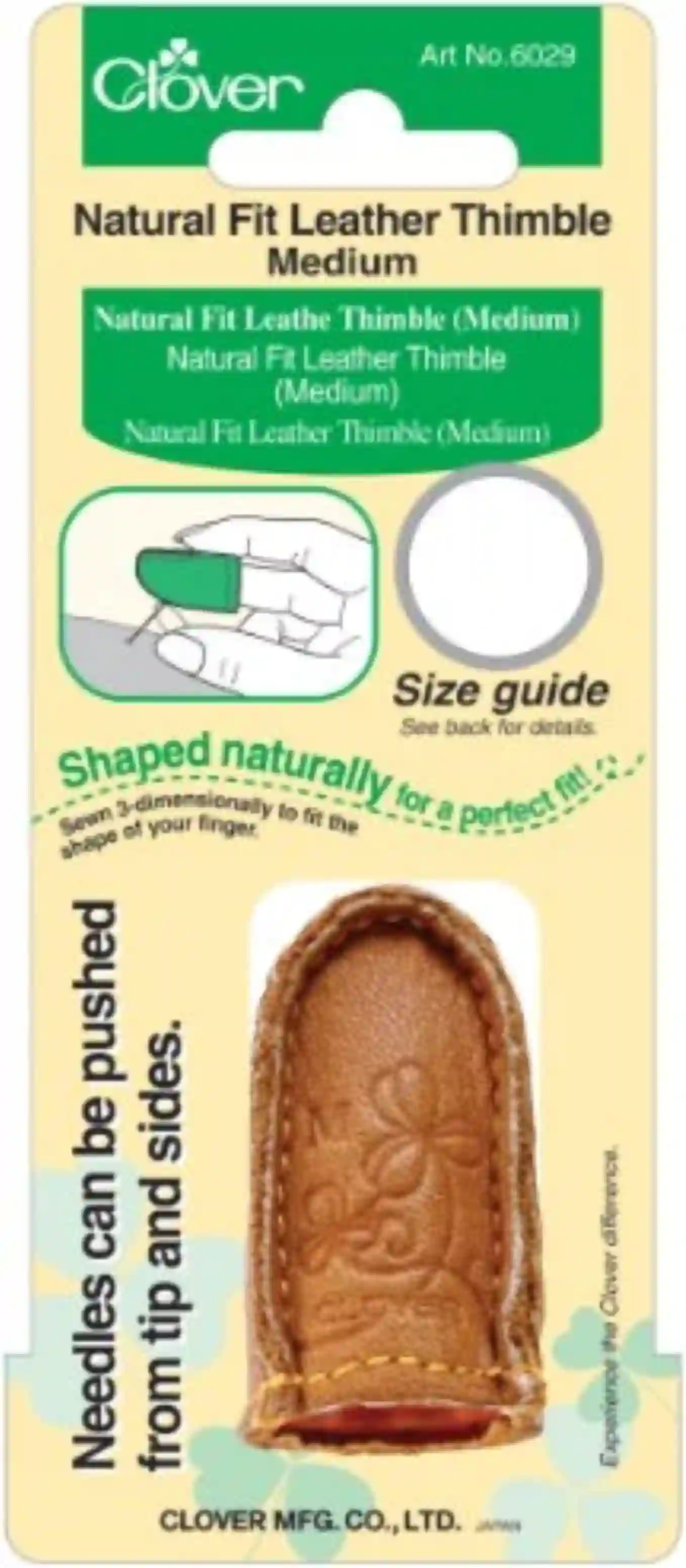Clover Medium Natural Leather Thimble 3D Molded Cowhide Finger Protector