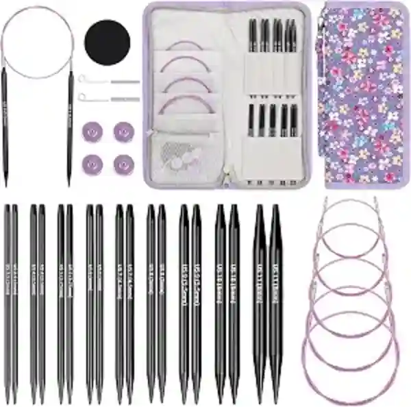 Katech Interchangeable Circular Knitting Needles Set Nine Pairs Stainless Steel Needles Five Cables Storage Case