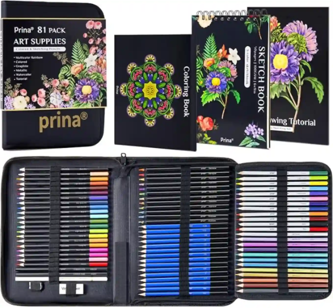 PRINA 81 Piece Professional Drawing Set Sketching Kit with Travel Case